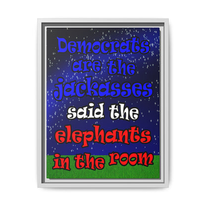 donkeys and elephants - framed canvas art ('snoops' background)