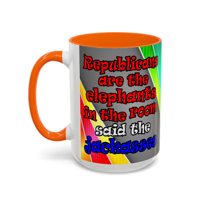 donkeys and elephants - Accent Mug (rainbow split)