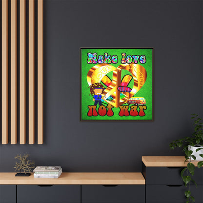 love peace - framed canvas art (green turf)