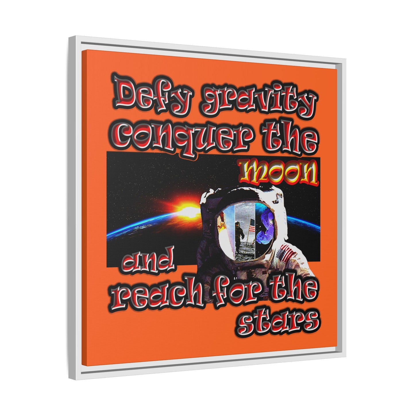 defy conquer reach - framed canvas art (orange)