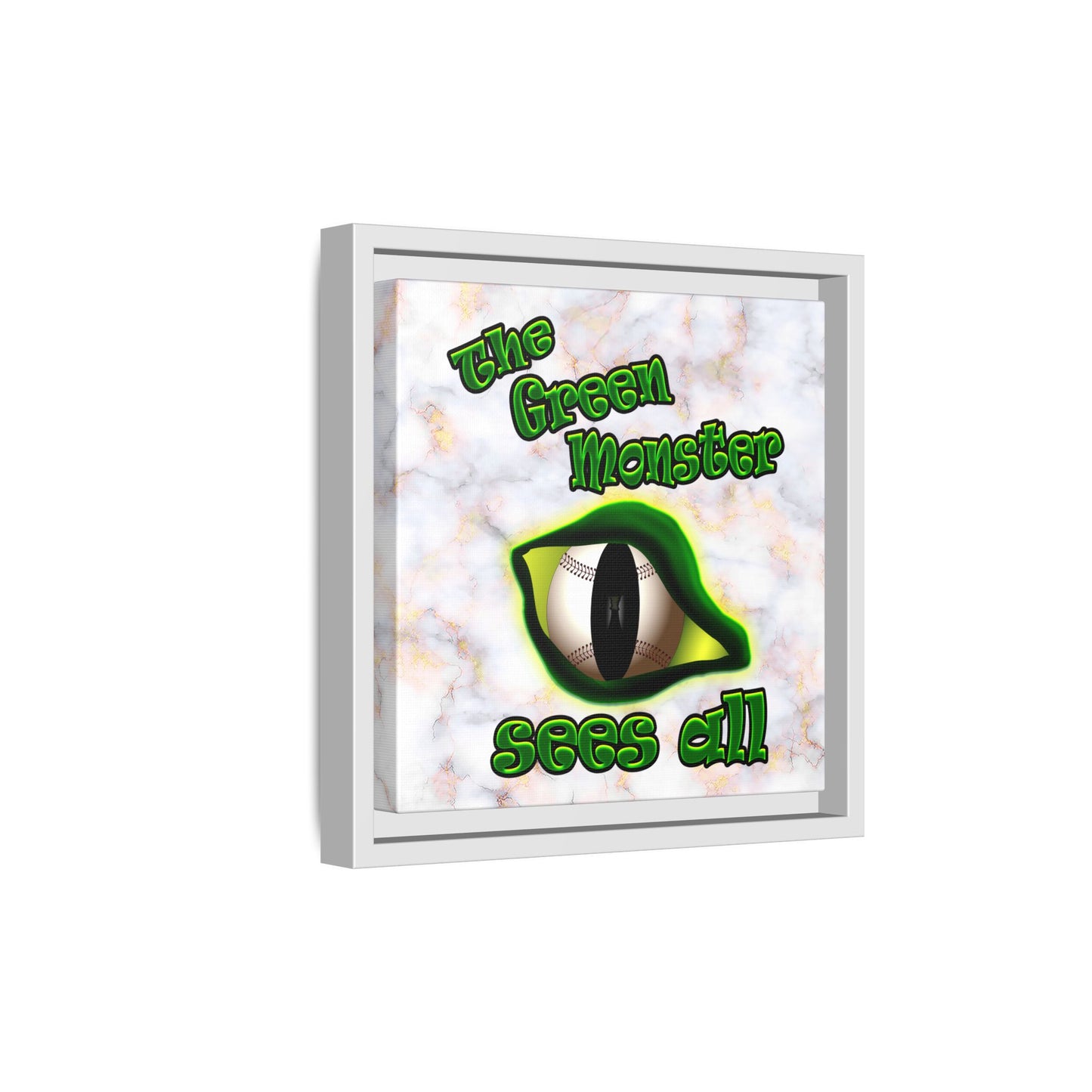 green monster - framed canvas art (white marble)