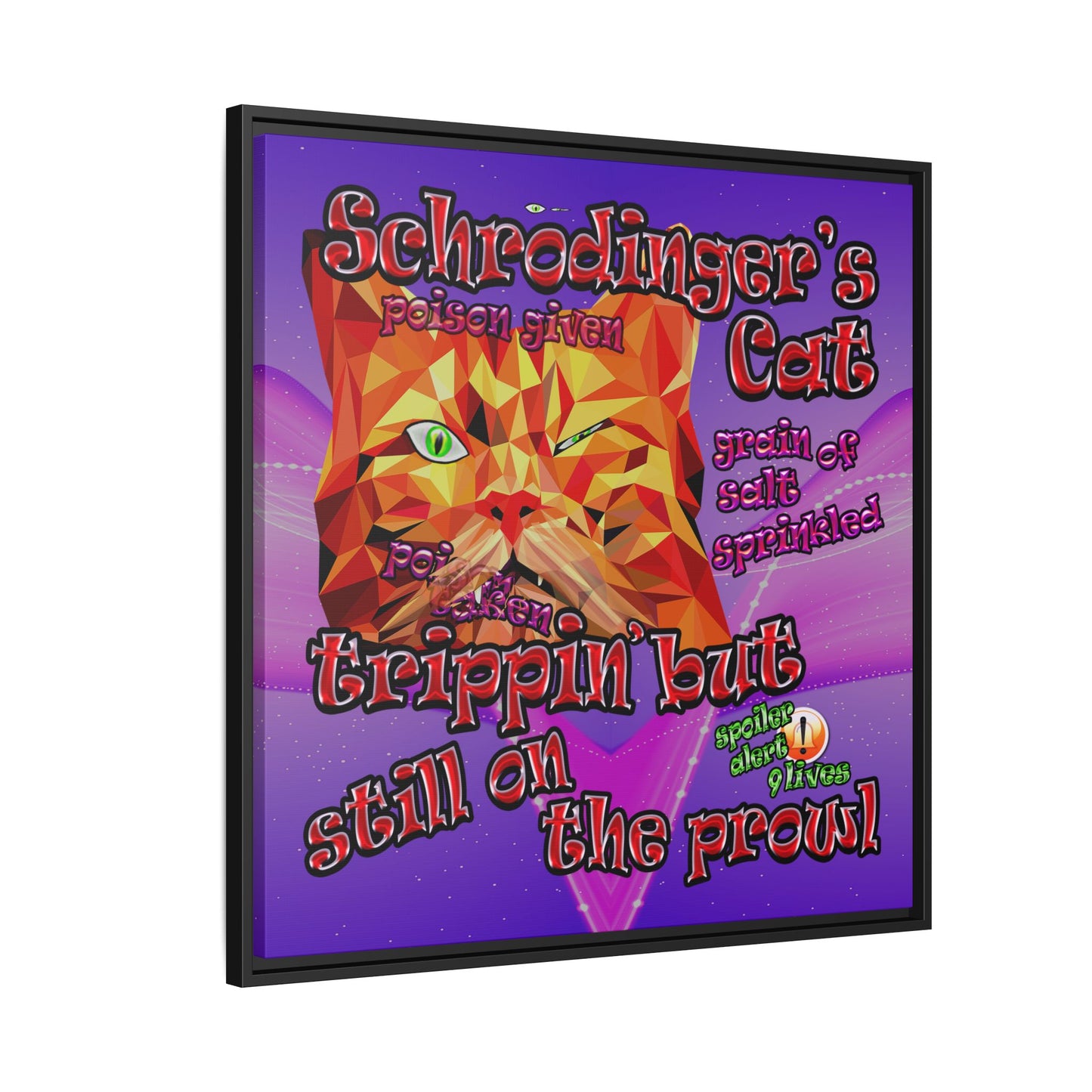 schrodinger's cat - framed canvas art (purple-pink wave)