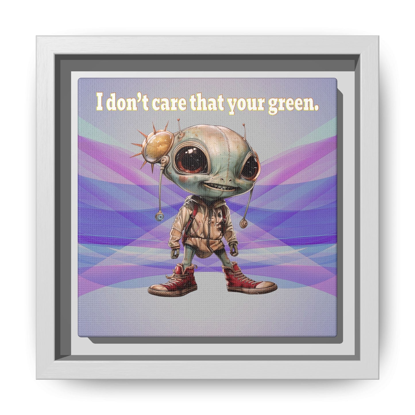 I don't care that your green - framed canvas art (light blue-pink wave)