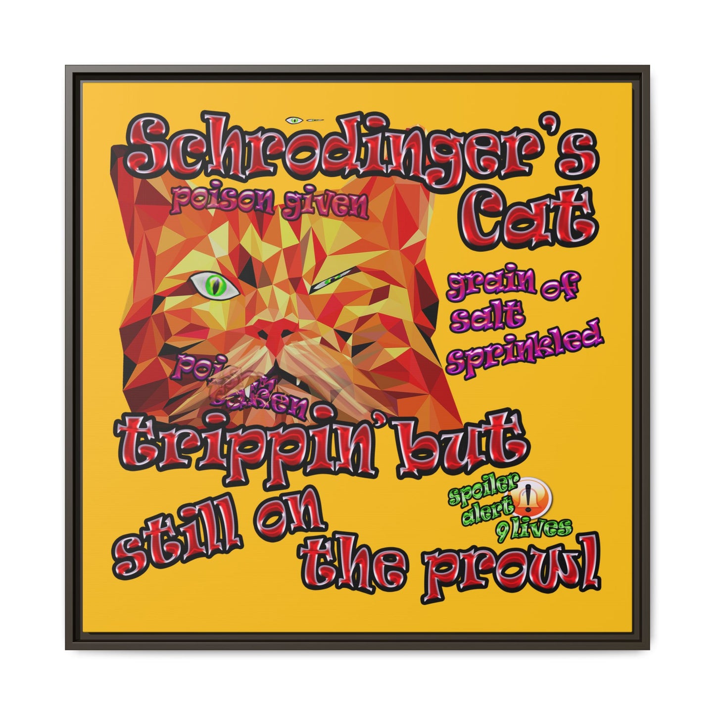 schrodinger's cat - framed canvas art (yellow)