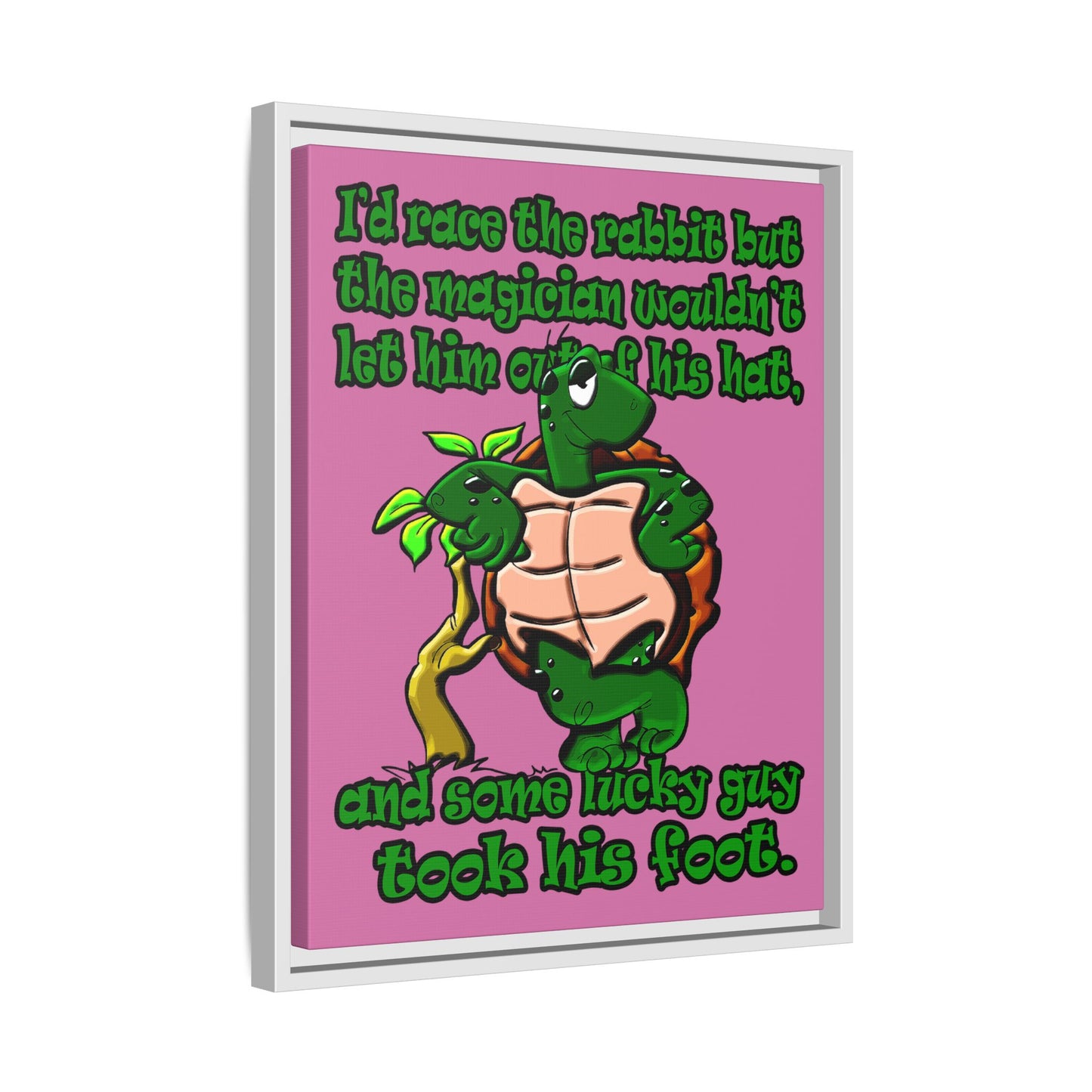 turtle race - framed canvas art (light pink)
