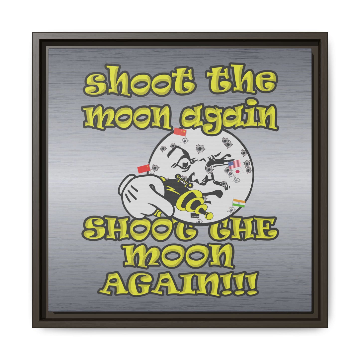 shoot the moon again - framed canvas art (brushed nickel)