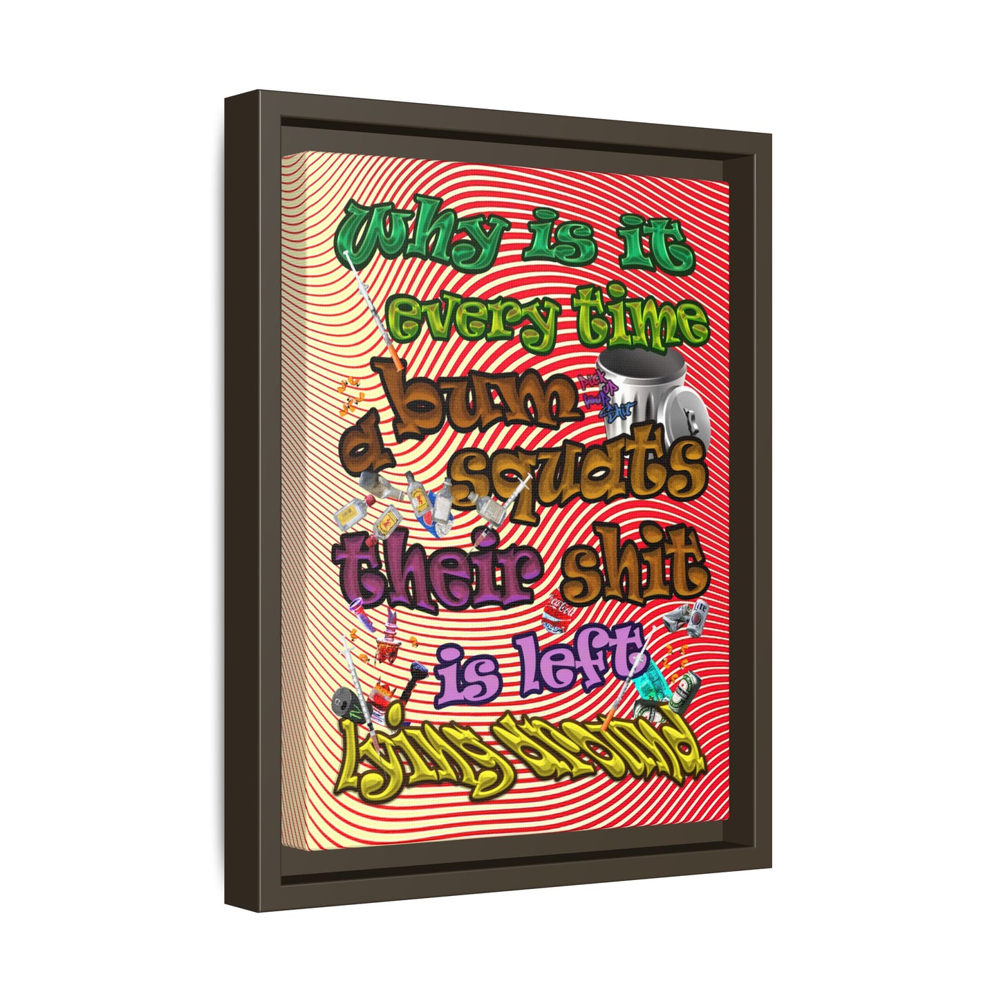 the bum's shit - framed canvas art (yellow-orange wave)