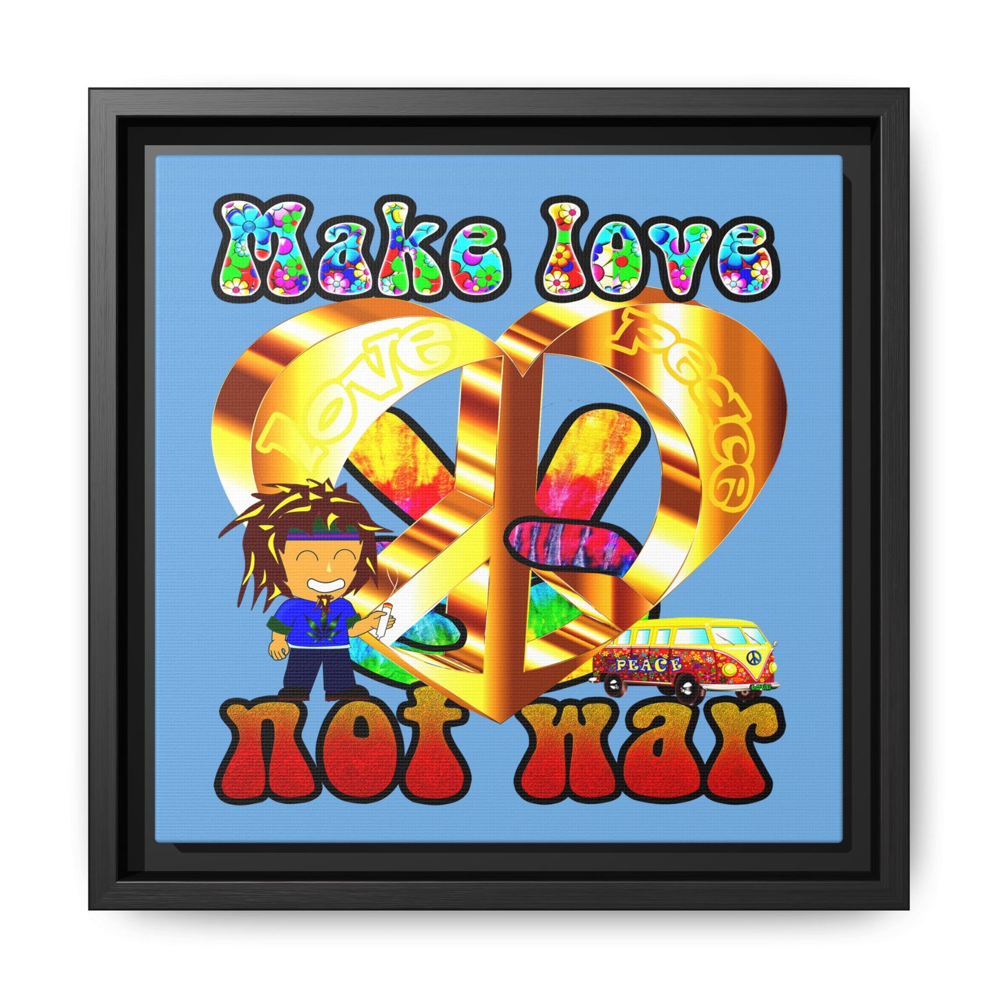 love peace - framed canvas art (light blue)