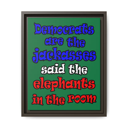 donkeys and elephants - framed canvas art (dark green)
