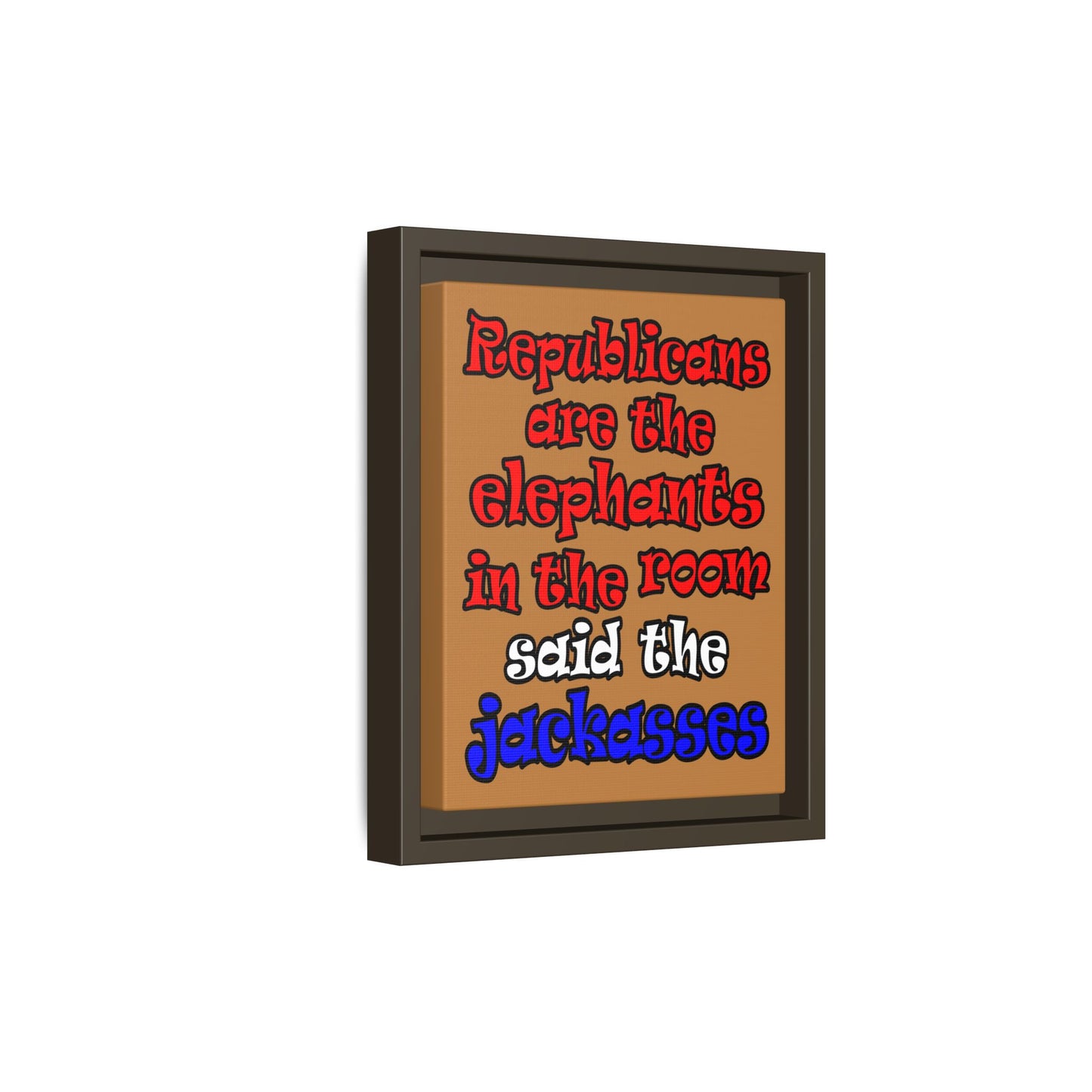 donkeys and elephants - framed canvas art (light brown)