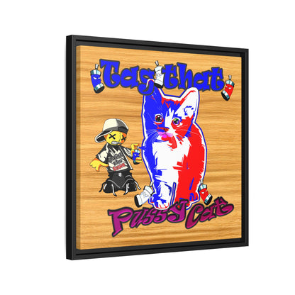 tag that - framed canvas art (butterscotch wood finish)