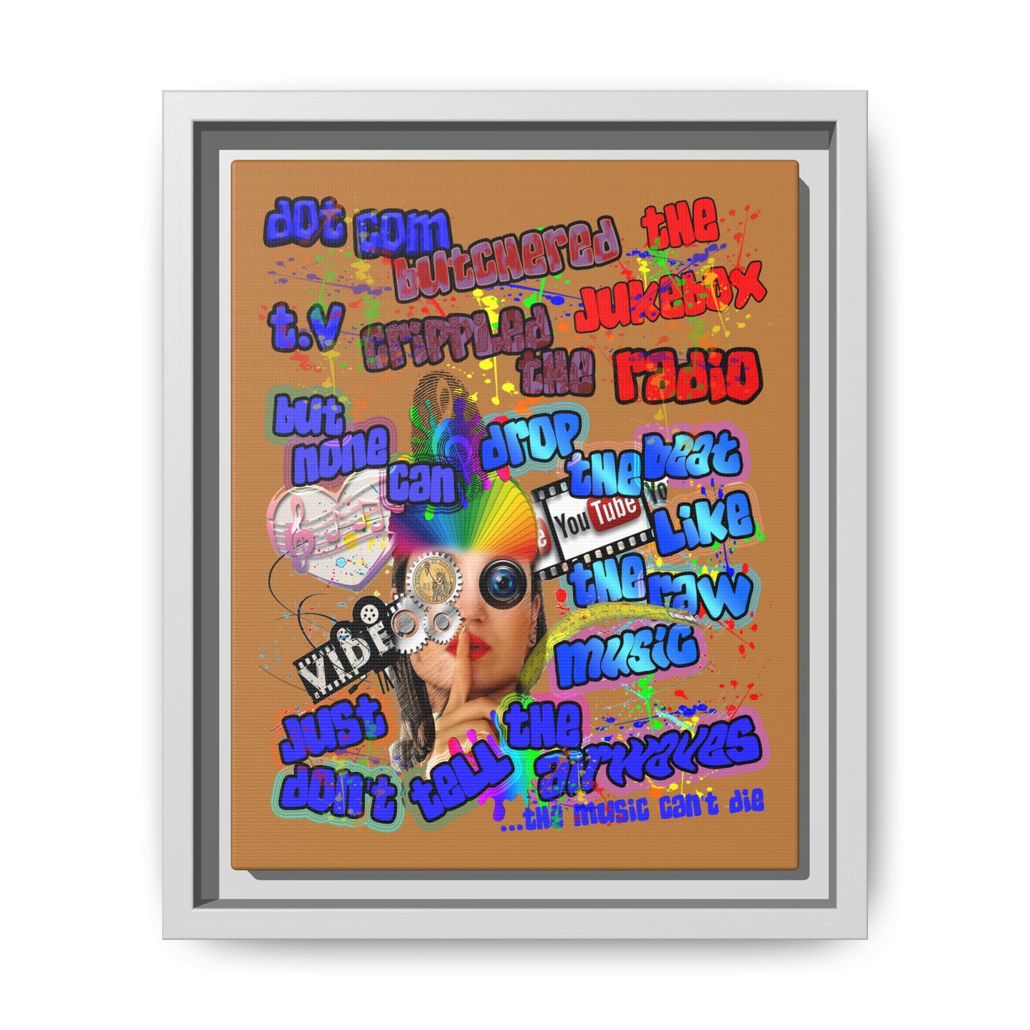 drop the beat - framed canvas art (light brown)
