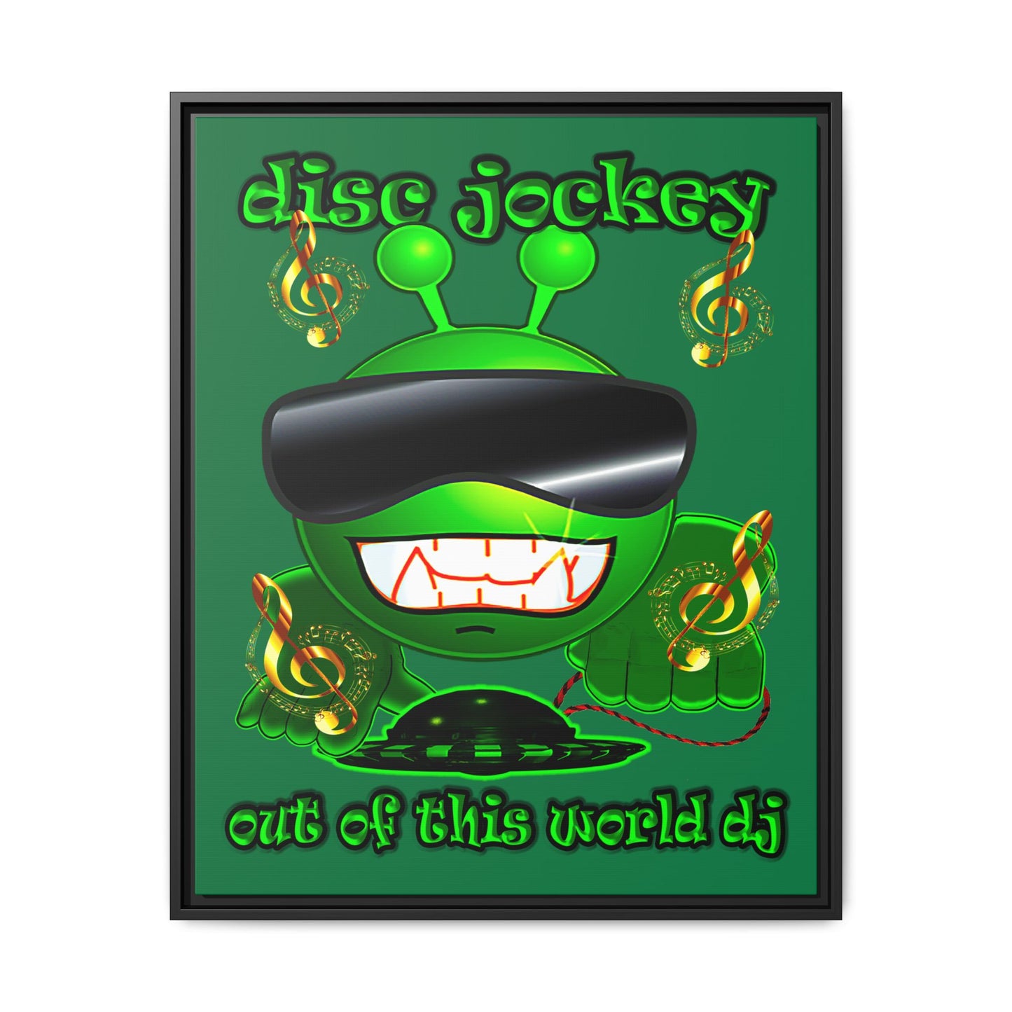 disc jockey - framed canvas art (dark green)