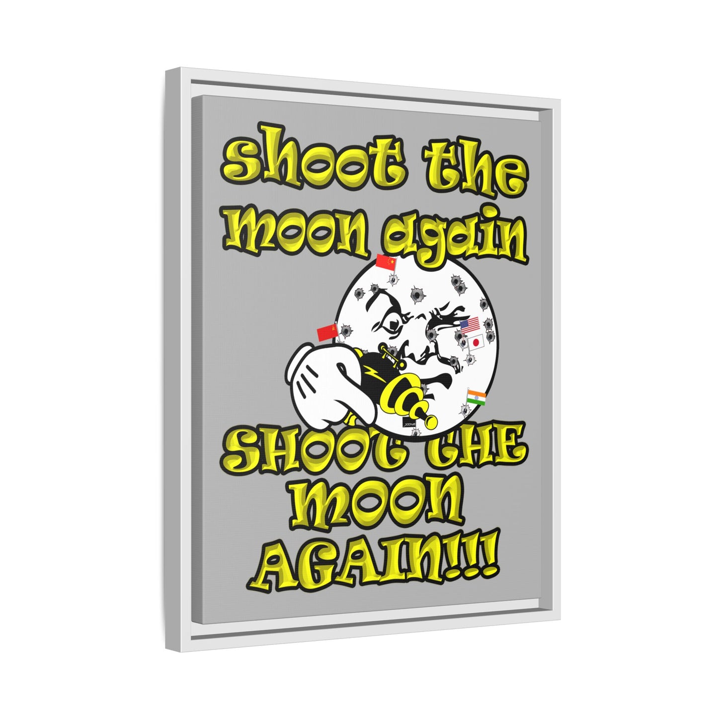 shoot the moon again - framed canvas art (light grey)