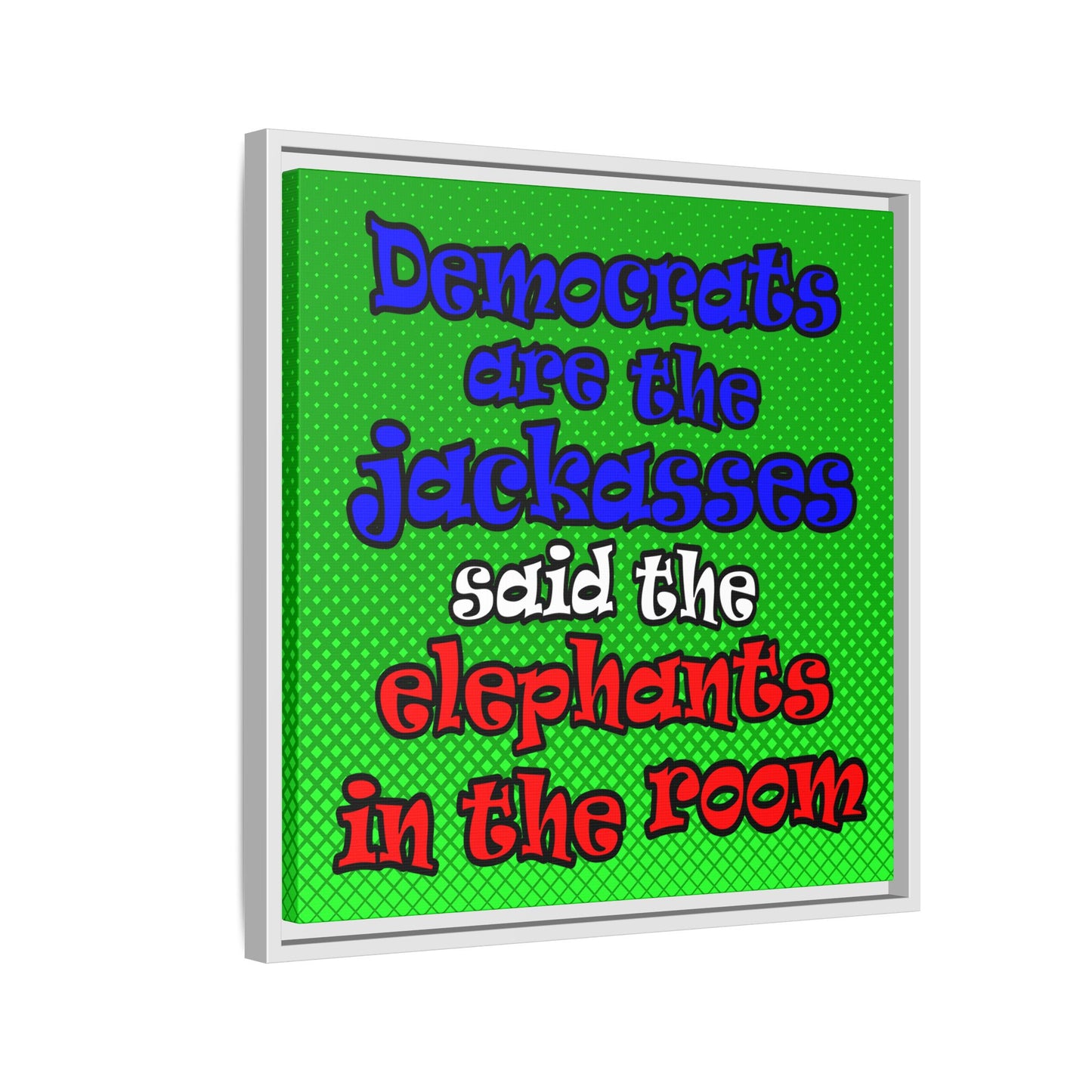 donkeys and elephants - framed canvas art (logo green)