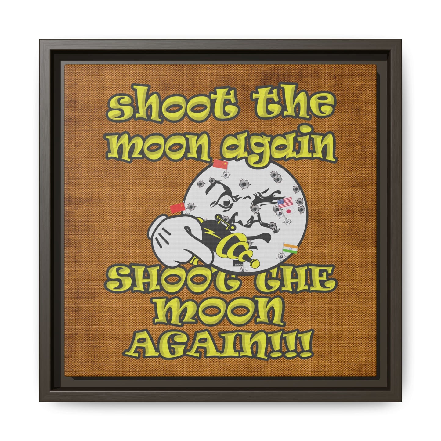 shoot the moon again - framed canvas art (brown papyrus)