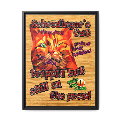 schrodinger's cat - framed canvas art (butterscotch wood finish)