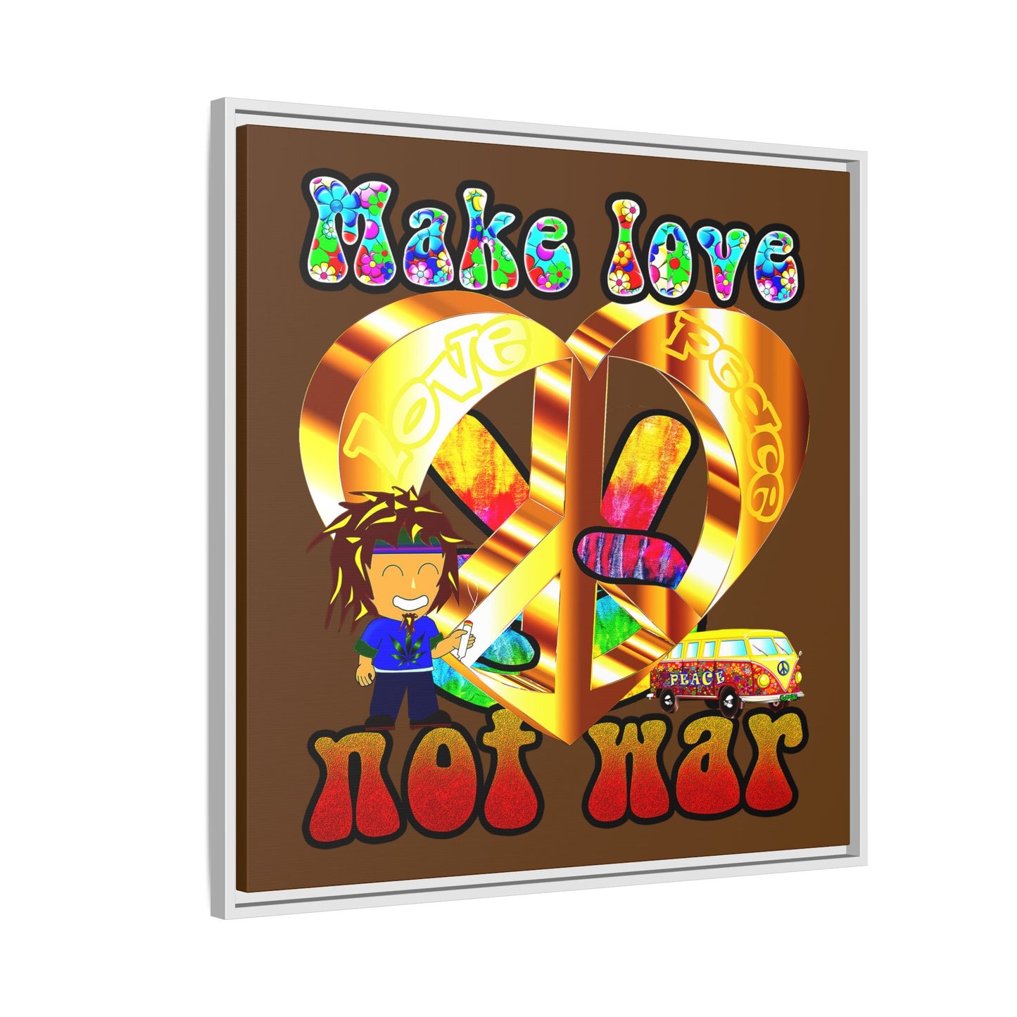 love peace - framed canvas art (brown)