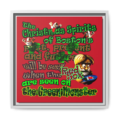 christmas spirits of boston - framed canvas art (dark red)