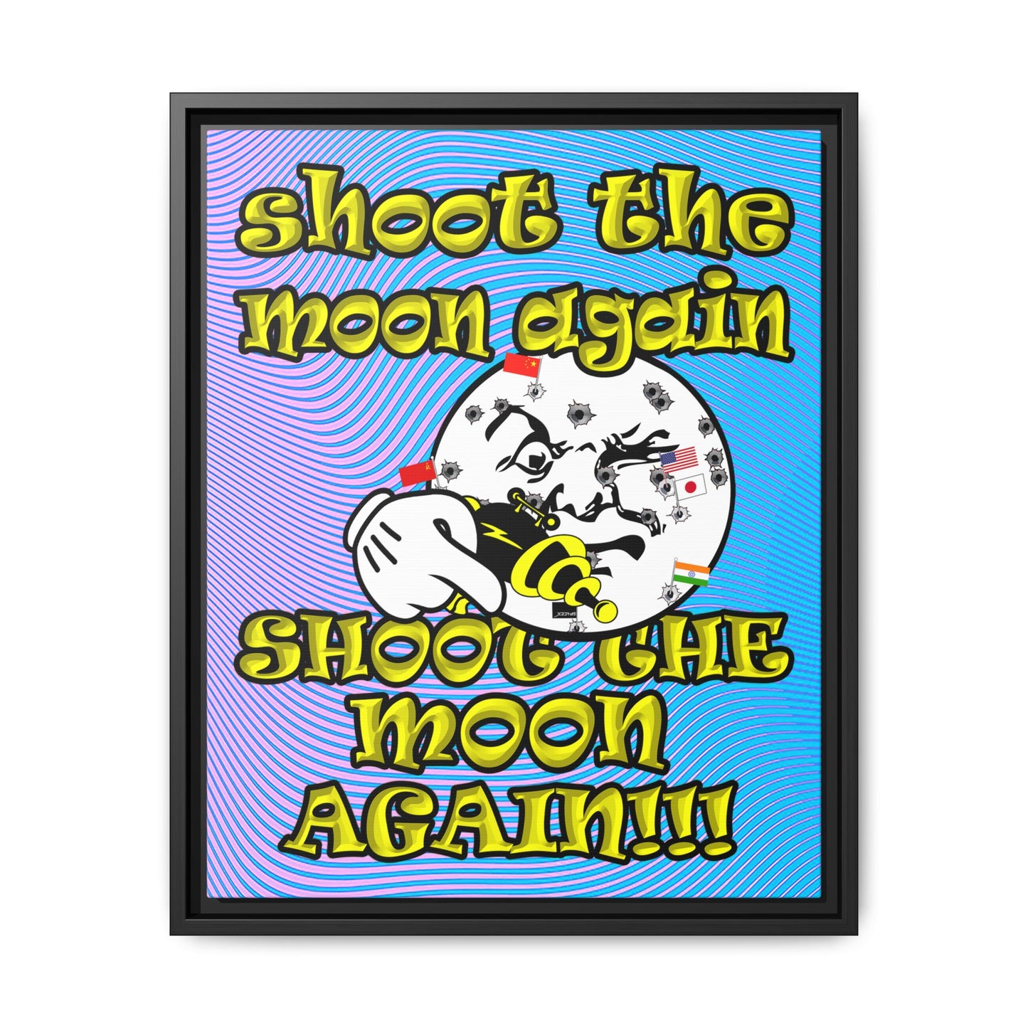 shoot the moon again - framed canvas art (light blue-purple wave)