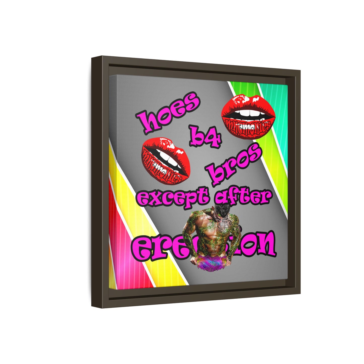 hoes b4 bros - framed canvas art (rainbow split)