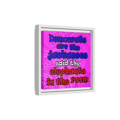 donkeys and elephants - framed canvas art (pink swirl)