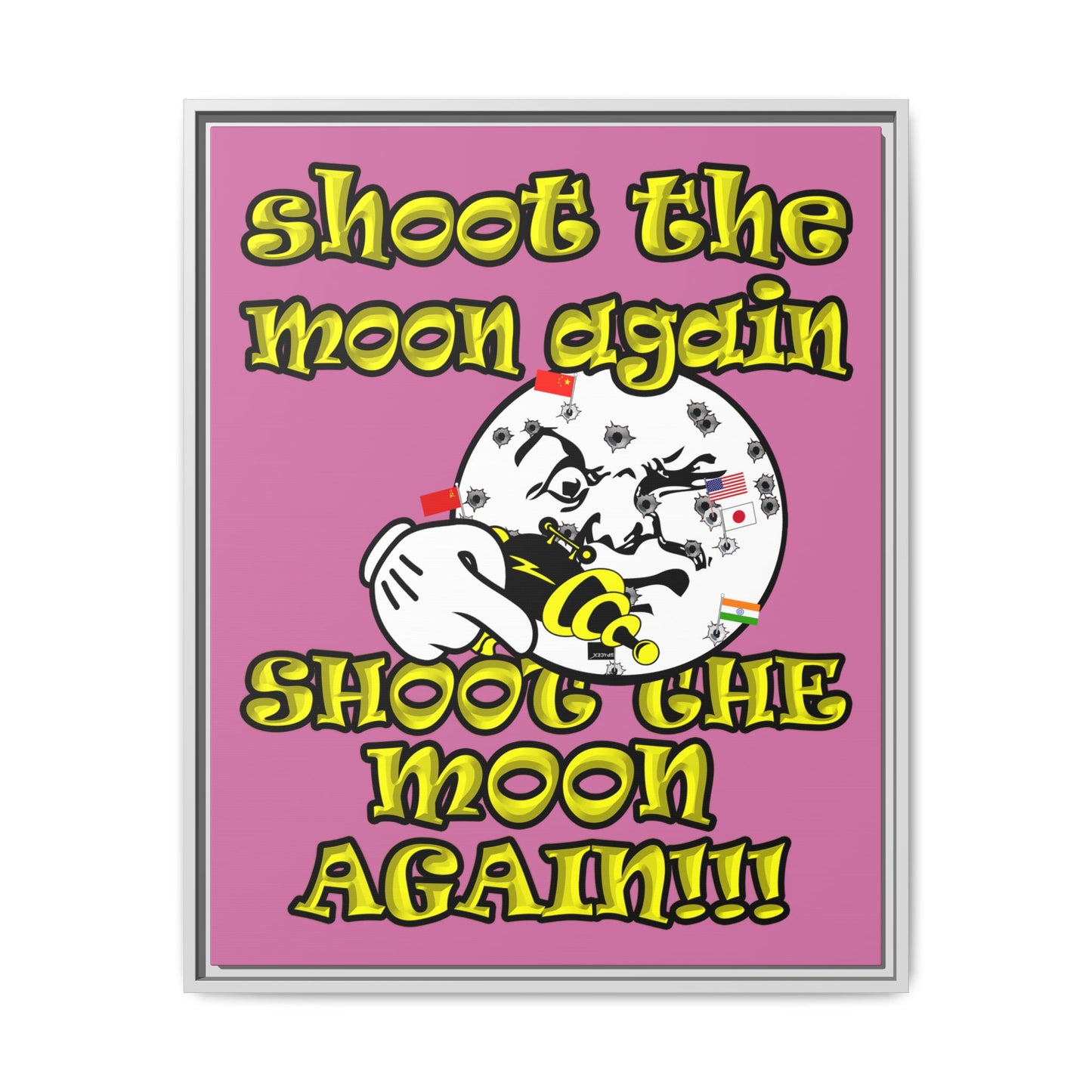 shoot the moon again - framed canvas art (light pink)