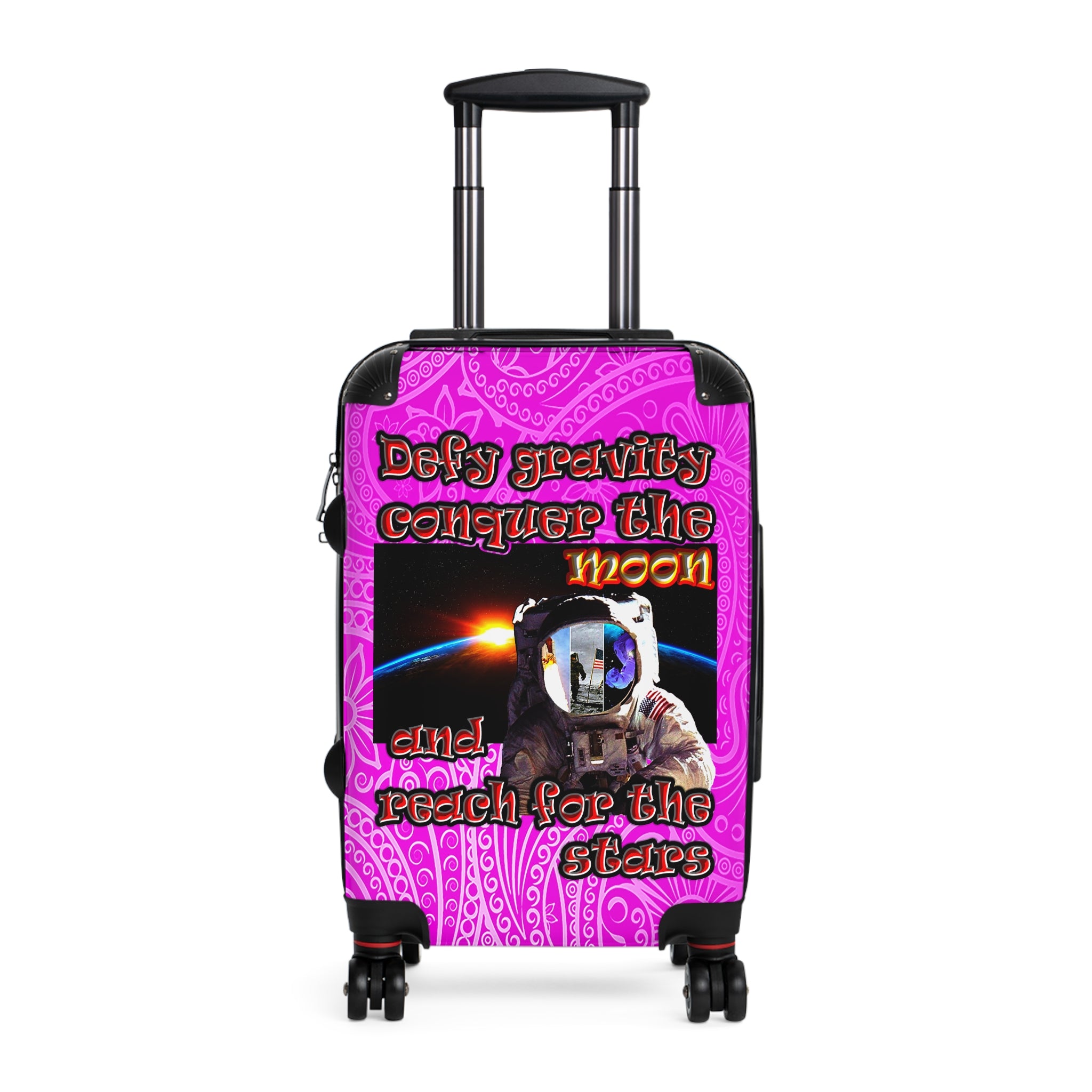 defy conquer reach - suitcase (pink swirl)