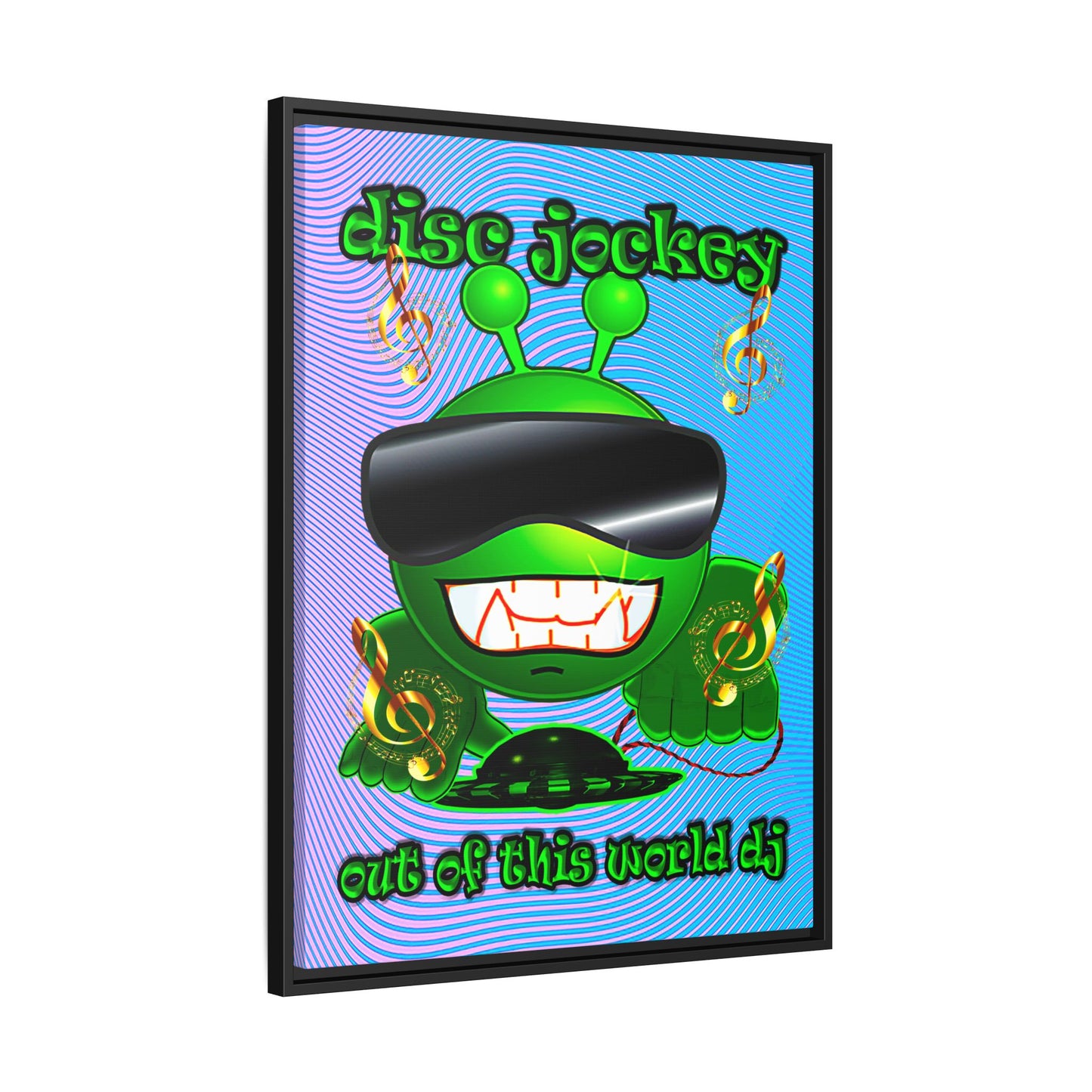 disc jockey - framed canvas art (light blue-purple wave)