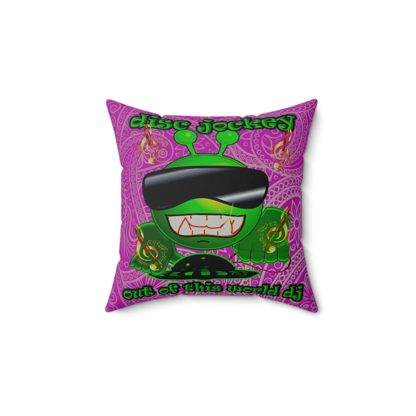 disc jockey - Faux Suede Square Pillow - (pink swirl)