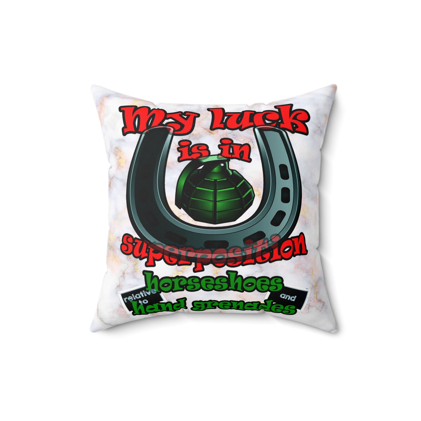 my luck - Spun Polyester Square Pillow - (white marble)
