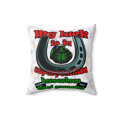 my luck - Spun Polyester Square Pillow - (white marble)