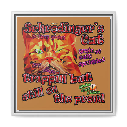 schrodinger's cat - framed canvas art (light brown)