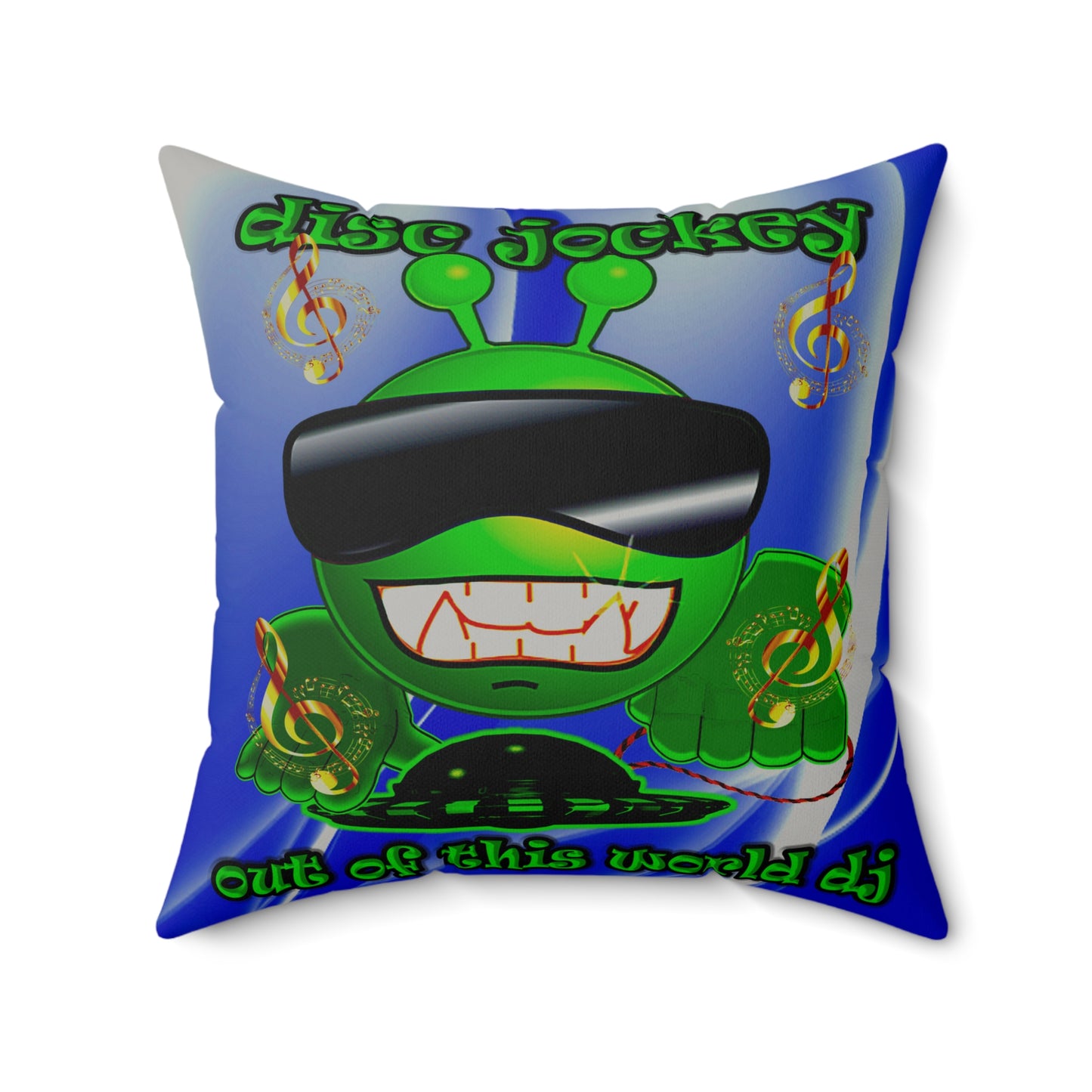disc jockey - Faux Suede Square Pillow - (blue-white wave)