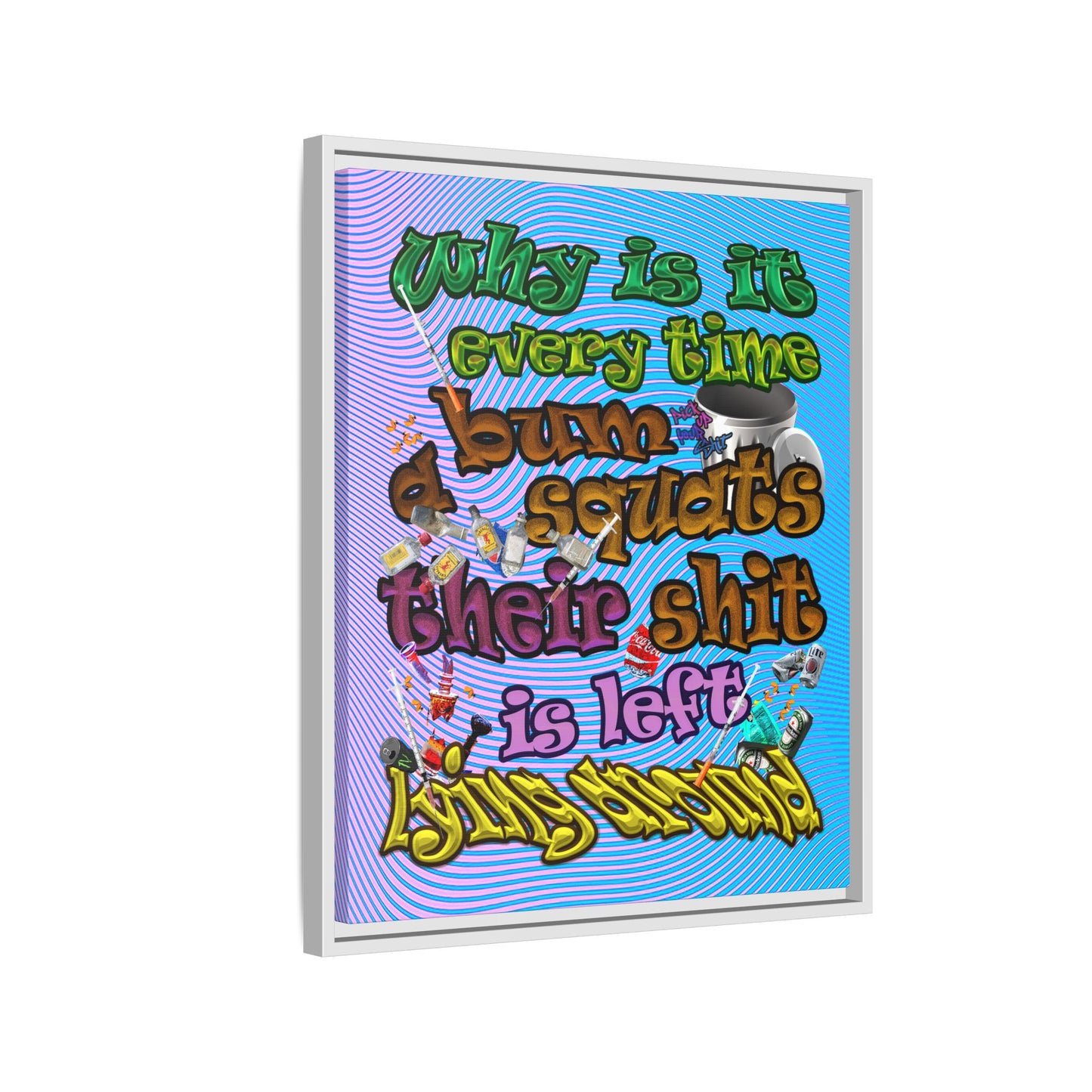 the bum's shit - framed canvas art (light blue-purple wave)