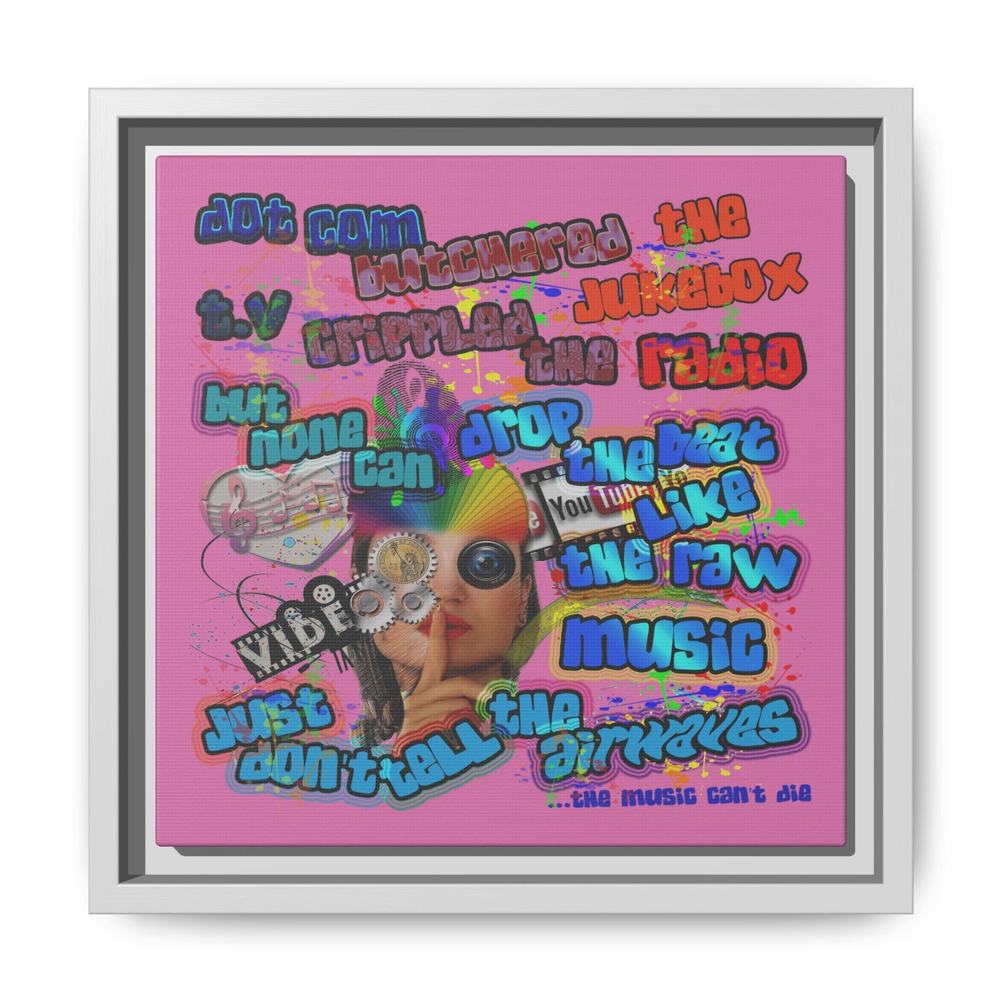 drop the beat - framed canvas art (light pink)