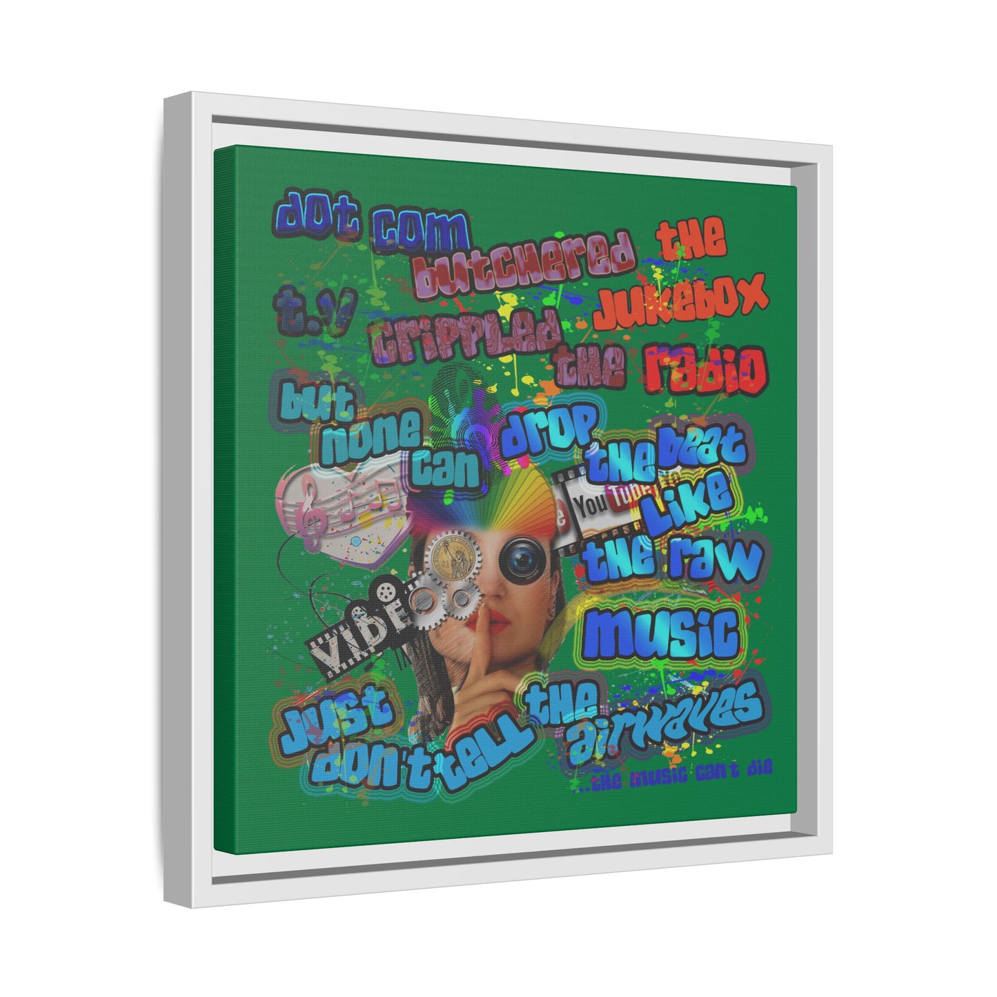 drop the beat - framed canvas art (dark green)