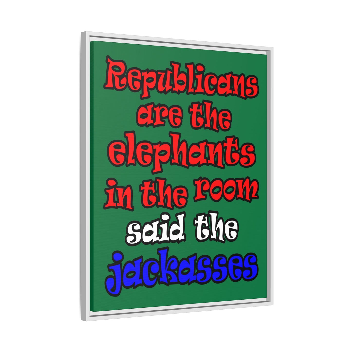 donkeys and elephants - framed canvas art (dark green)