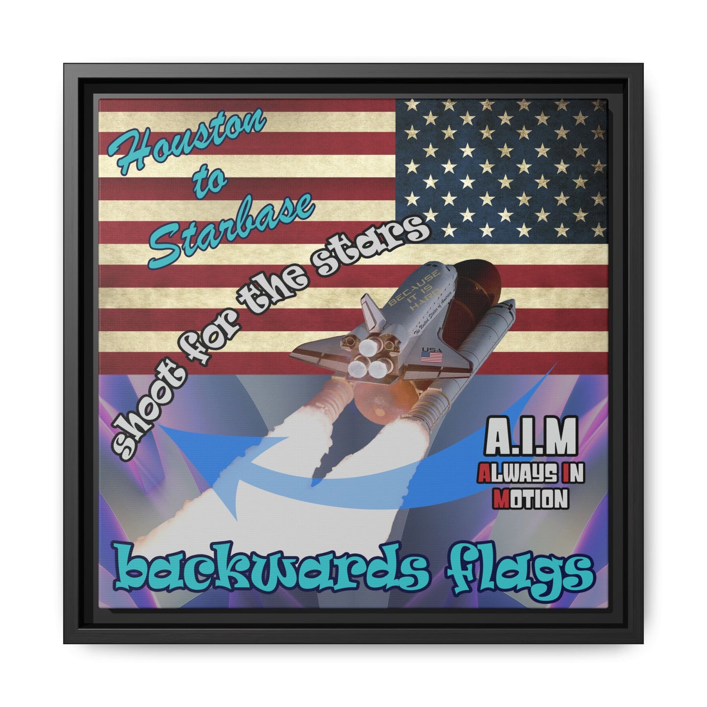 shoot for the stars - framed canvas art (grey-pink wave)