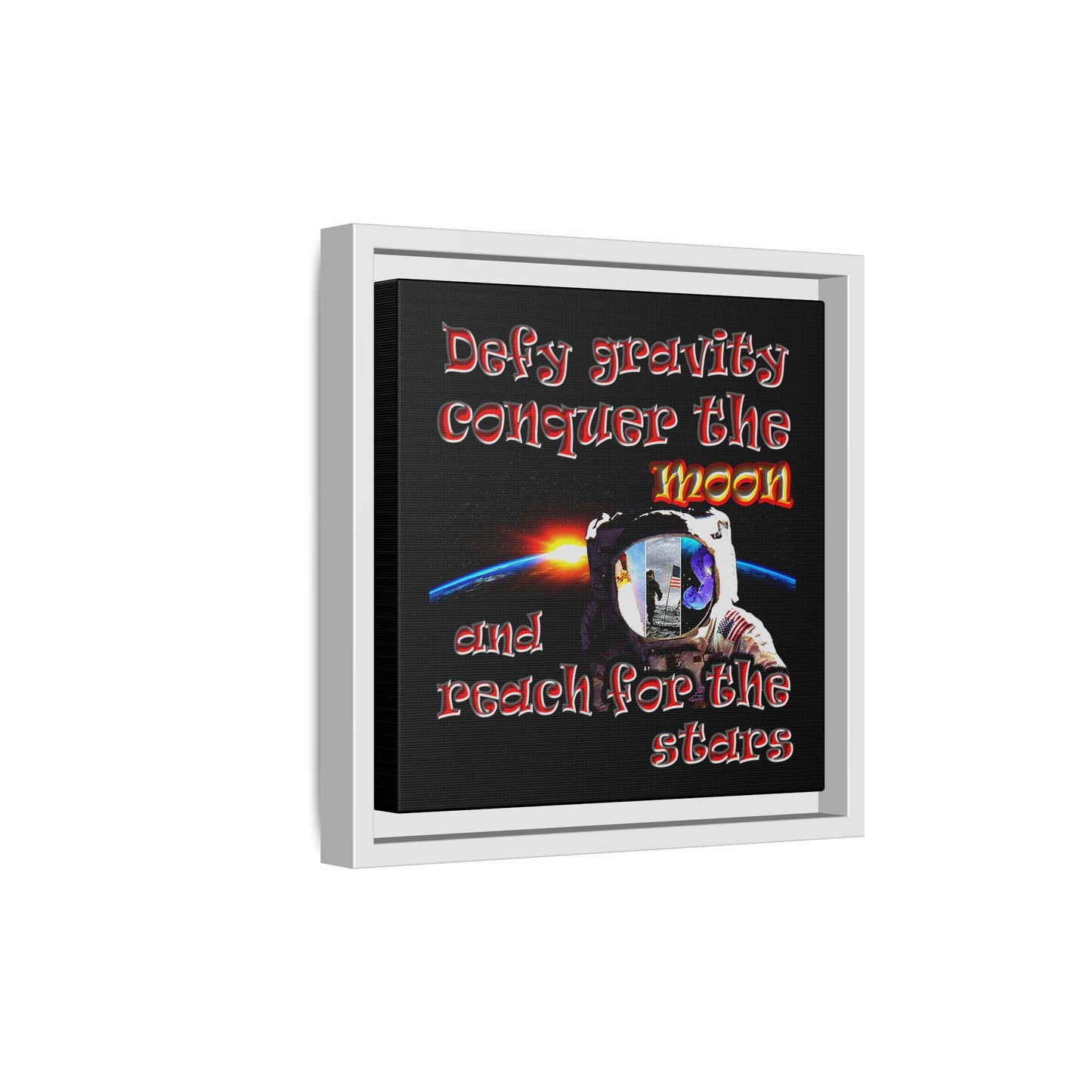 defy conquer reach - framed canvas art (black)