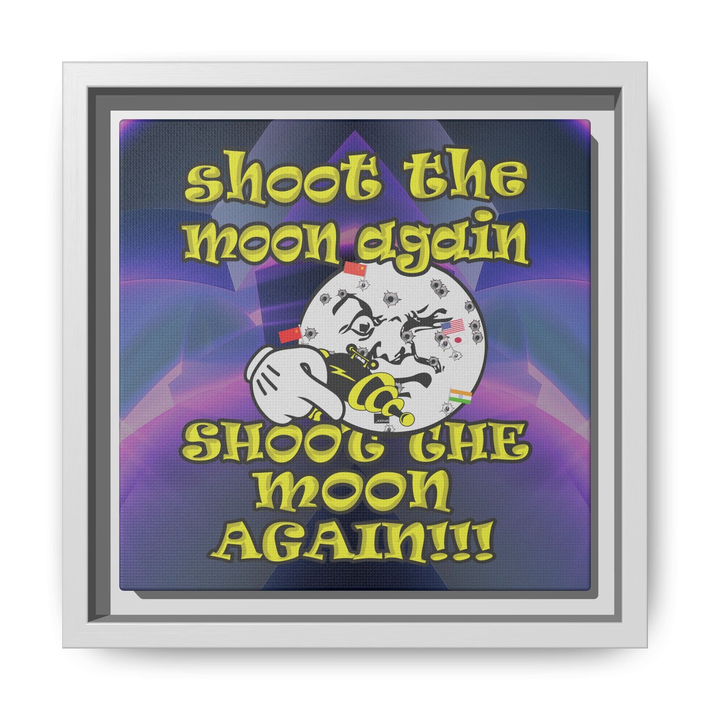 shoot the moon again - framed canvas art (grey-pink wave)