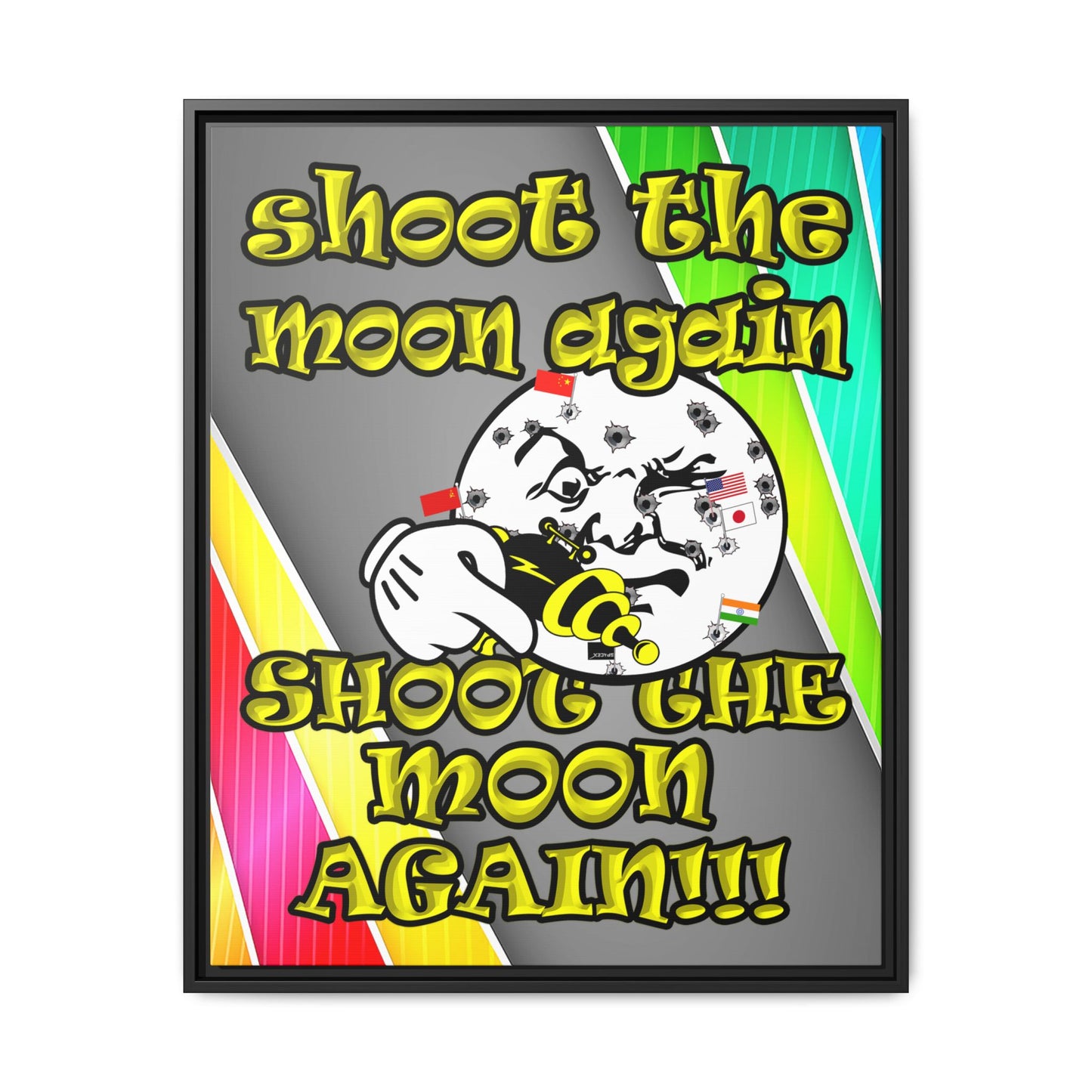 shoot the moon again - framed canvas art (rainbow split)