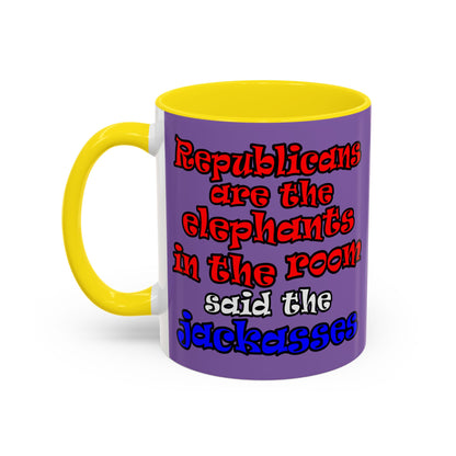 donkeys and elephants - Accent Mug (light purple)