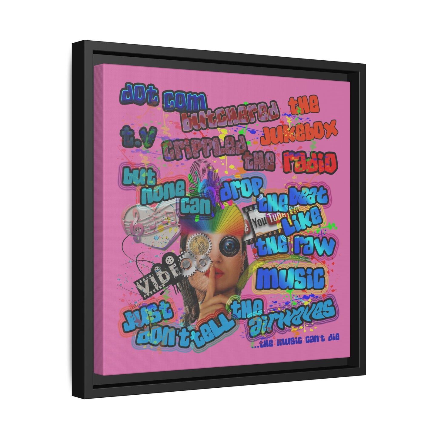 drop the beat - framed canvas art (light pink)