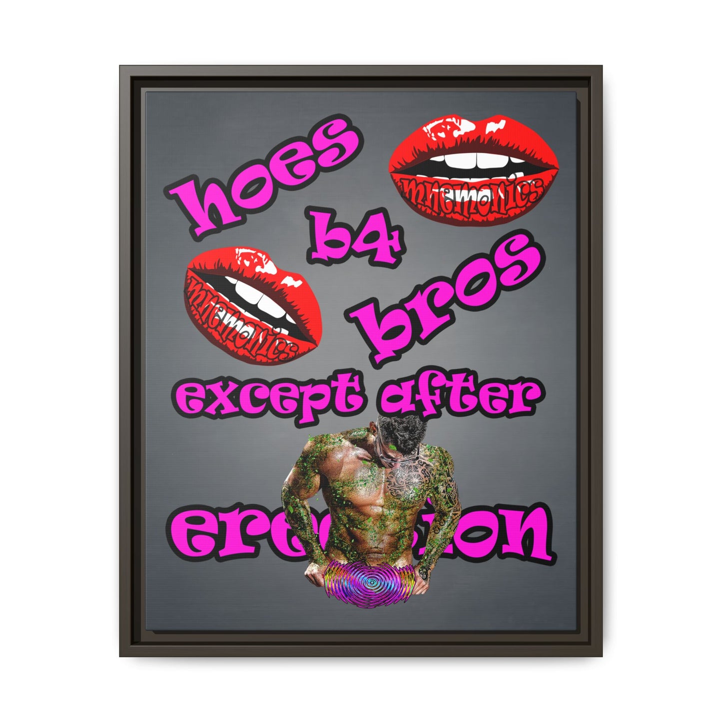 hoes b4 bros - framed canvas art (grey-light grey)