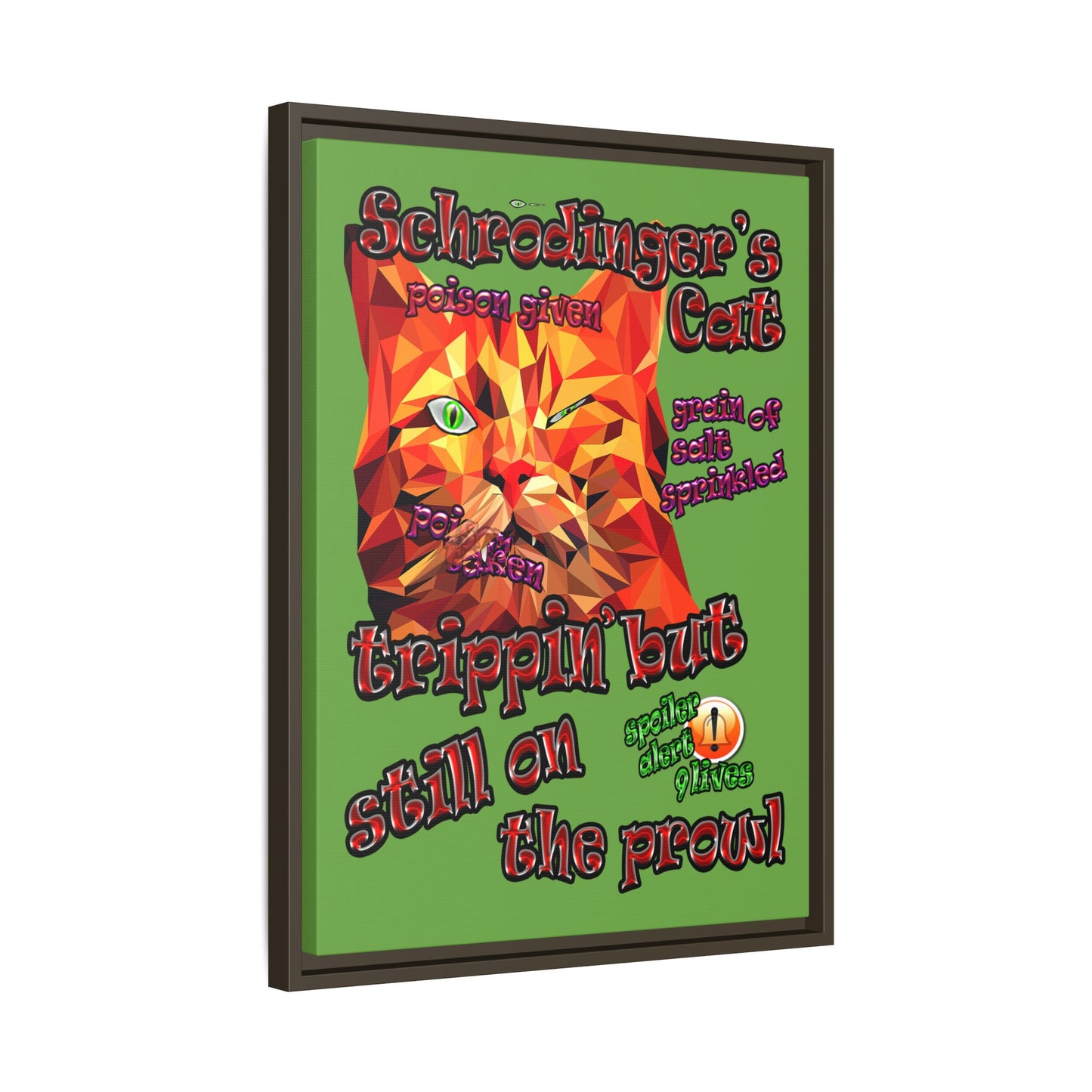 schrodinger's cat - framed canvas art (green)