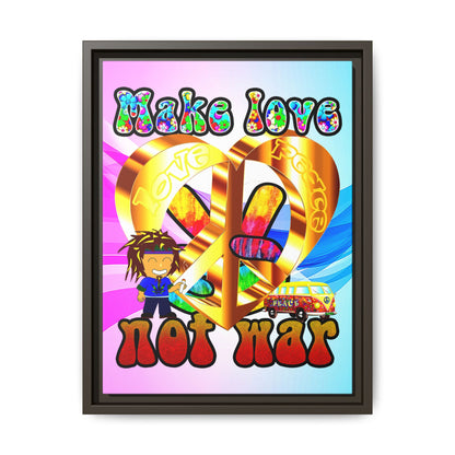 love peace - framed canvas art (light blue-pink wave)