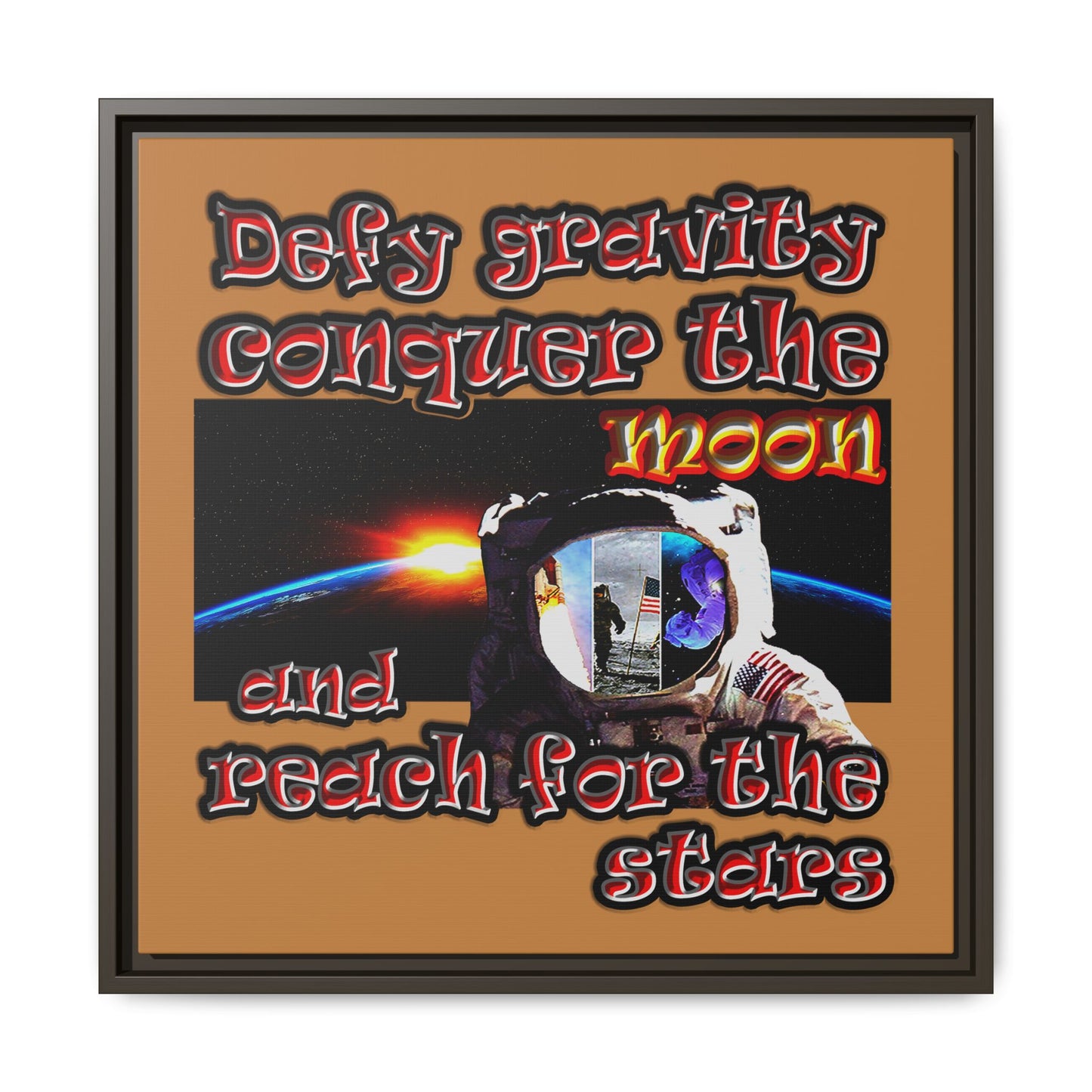 defy conquer reach - framed canvas art (light brown)