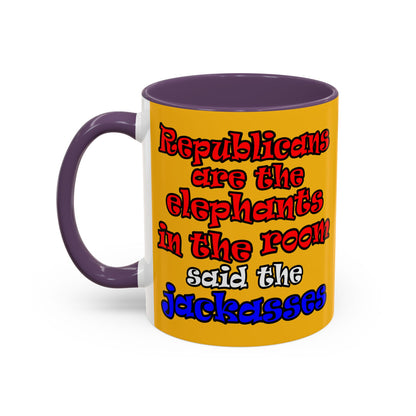 donkeys and elephants - Accent Mug (yellow)