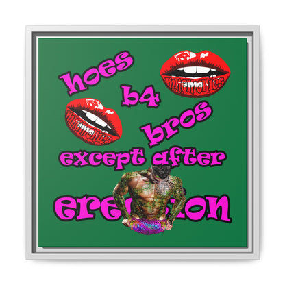 hoes b4 bros - framed canvas art (dark green)